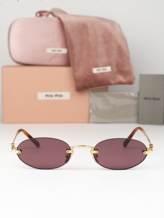 Miu Miu Women Sunglasses Gold Violet Oval MUA54S 5AK20Y NEW AUTHENTIC main image 6